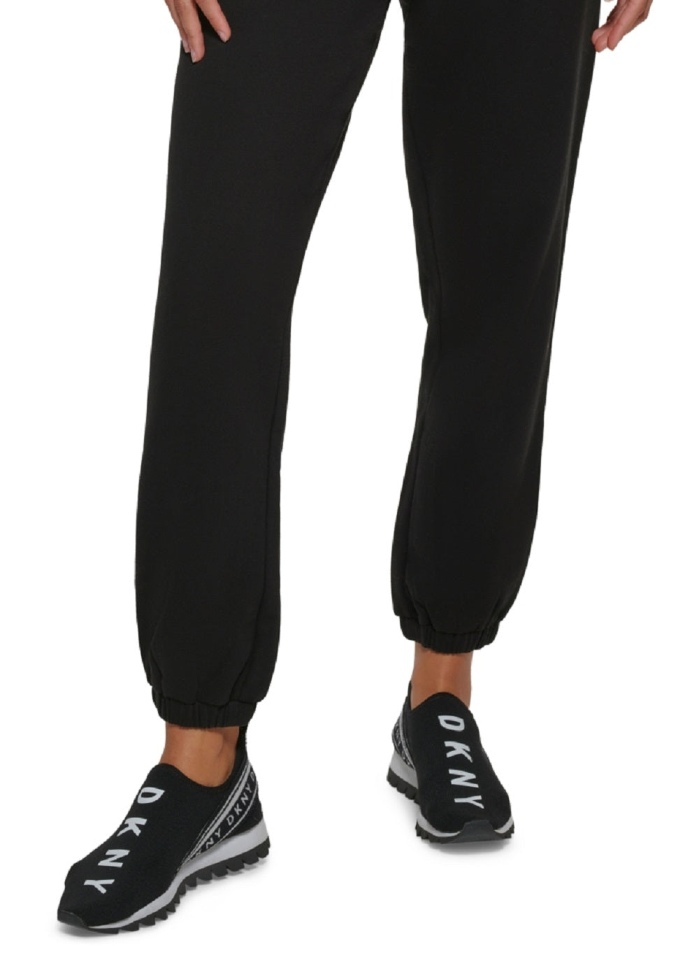 Calça de moletom feminina DKNY com logotipo metálico, preta, tamanho X-S