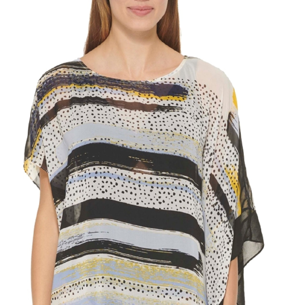 DKNY Kaftan de chiffon assimétrico feminino, saída de banho, azul, tamanho P