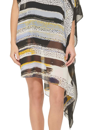 DKNY Kaftan de chiffon assimétrico feminino, saída de banho, azul, tamanho P