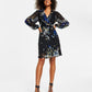 Vestido envelope falso estampado feminino DKNY, preto, tamanho 12