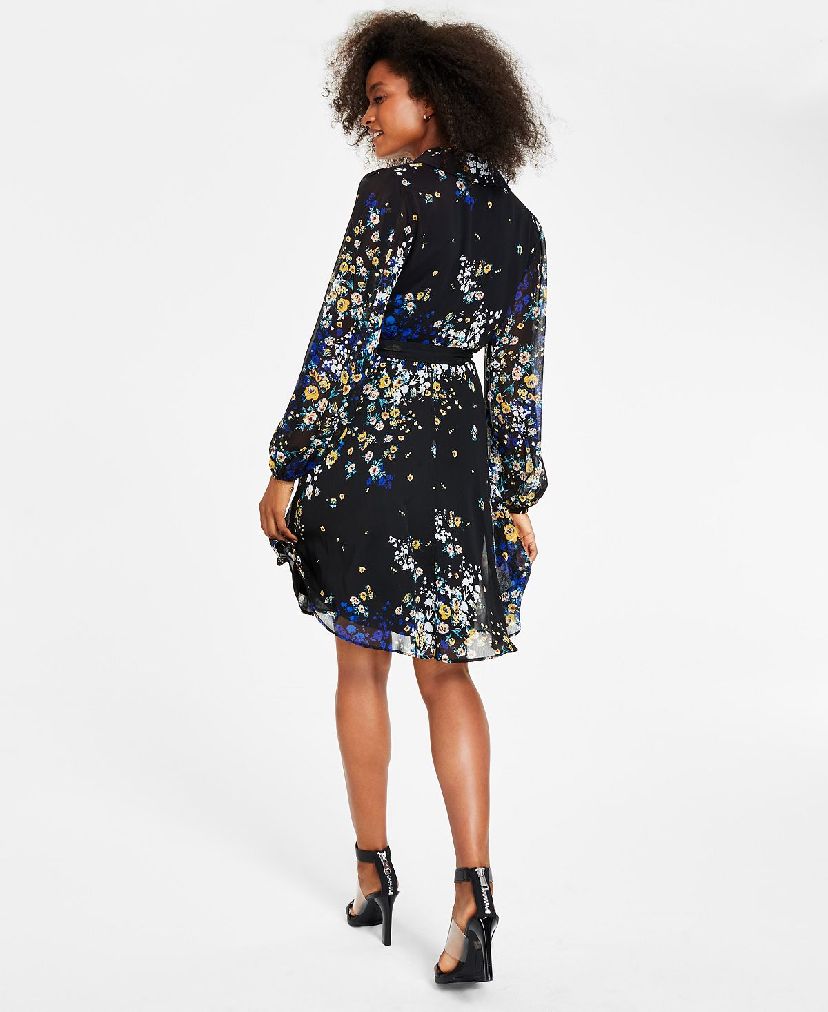 Vestido envelope falso estampado feminino DKNY, preto, tamanho 12