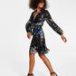Vestido envelope falso estampado feminino DKNY, preto, tamanho 12