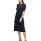 Vestido midi feminino DKNY com bolinhas e manga franzida, azul, tamanho 4, pequeno