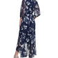 Vestido envelope falso com estampa floral DKNY feminino, azul, tamanho 8