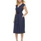 Vestido midi jeans feminino DKNY com manga curta e amarração na cintura, azul, tamanho 6