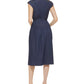 Vestido midi jeans feminino DKNY com manga curta e amarração na cintura, azul, tamanho 6