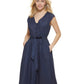 Vestido midi jeans feminino DKNY com manga curta e amarração na cintura, azul, tamanho 6