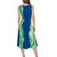 Vestido midi estampado com franzidos laterais DKNY feminino, verde, tamanho 16
