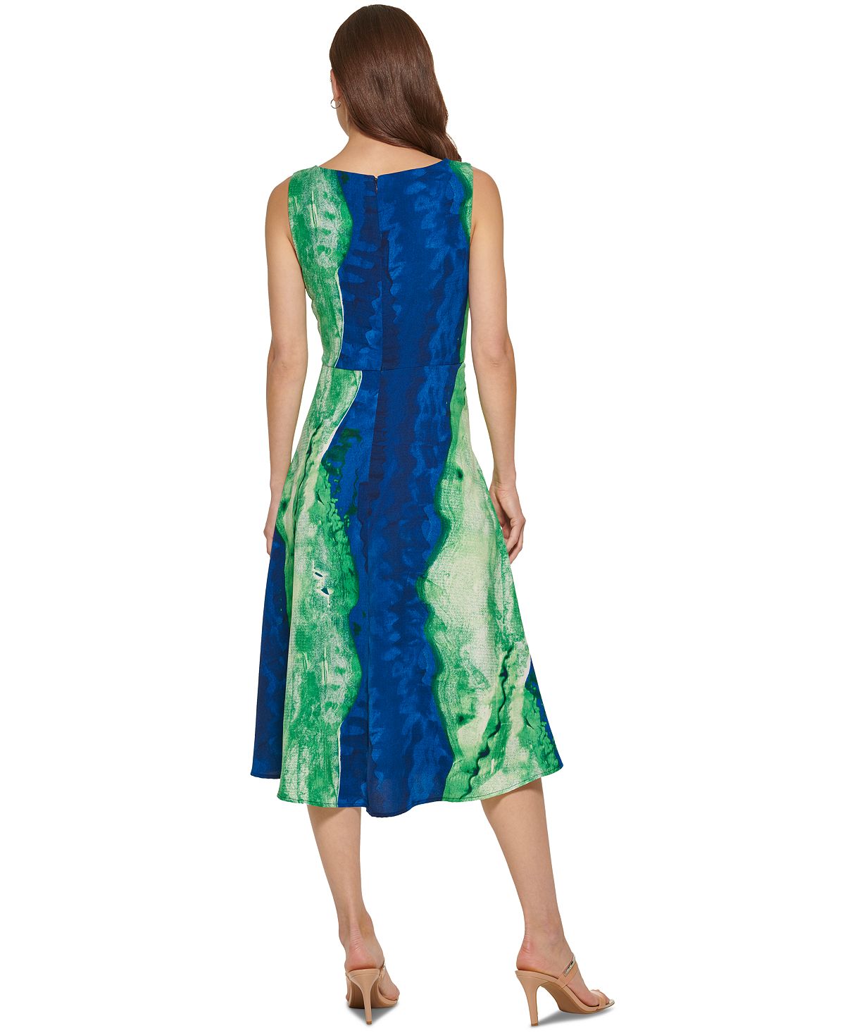 Vestido midi estampado com franzidos laterais DKNY feminino, verde, tamanho 16