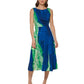 Vestido midi estampado com franzidos laterais DKNY feminino, verde, tamanho 16