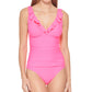 Maiô feminino DKNY com babados e aro para controle de barriga, rosa, tamanho 12