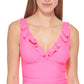 Maiô feminino DKNY com babados e aro para controle de barriga, rosa, tamanho 12