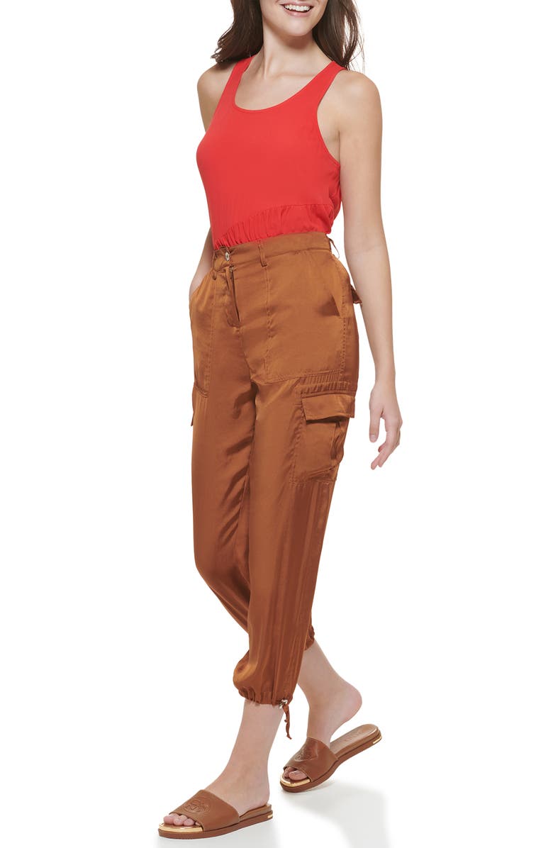 Calça cargo feminina DKNY Crop, marrom, tamanho 14