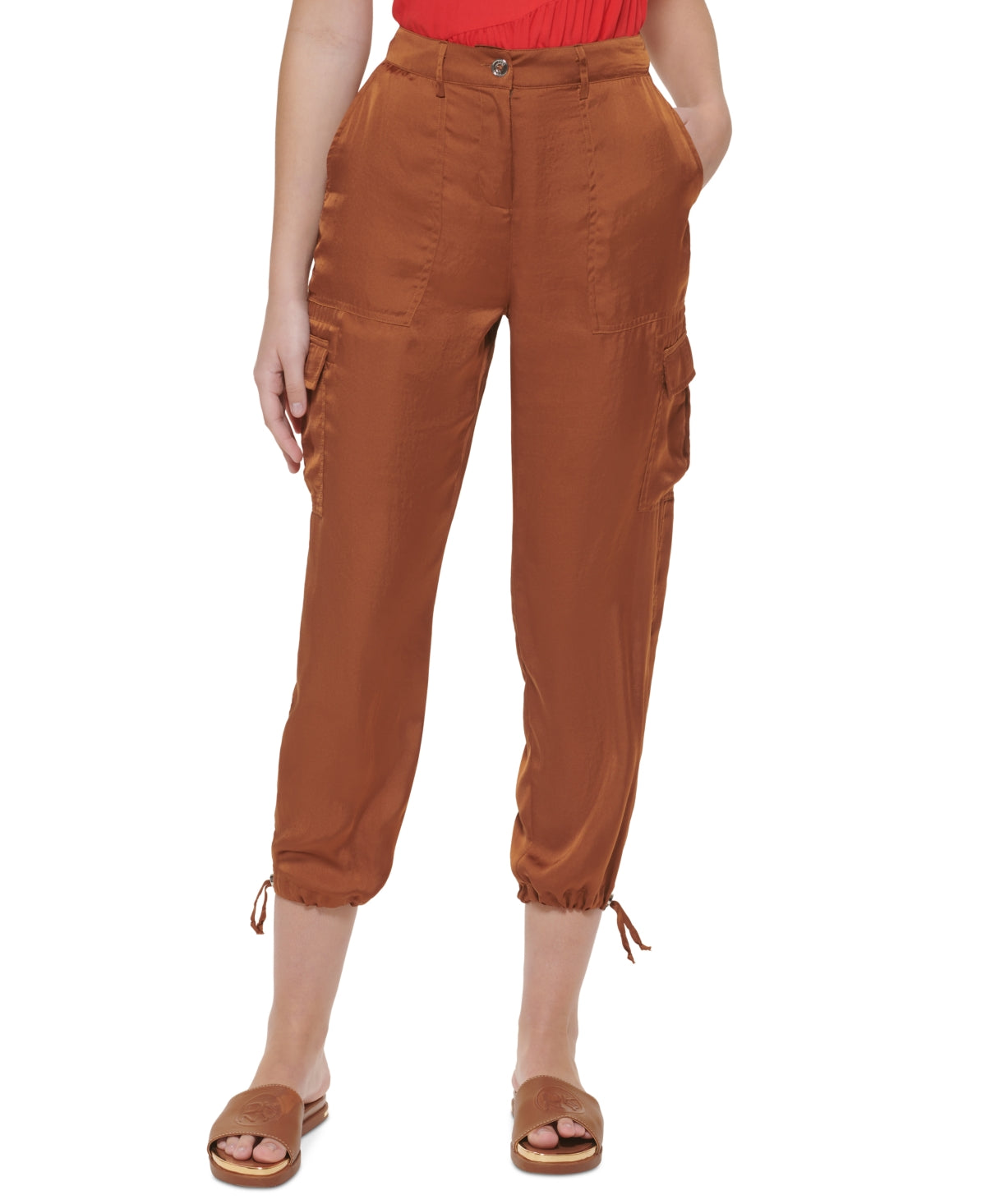 Calça cargo feminina DKNY Crop, marrom, tamanho 14