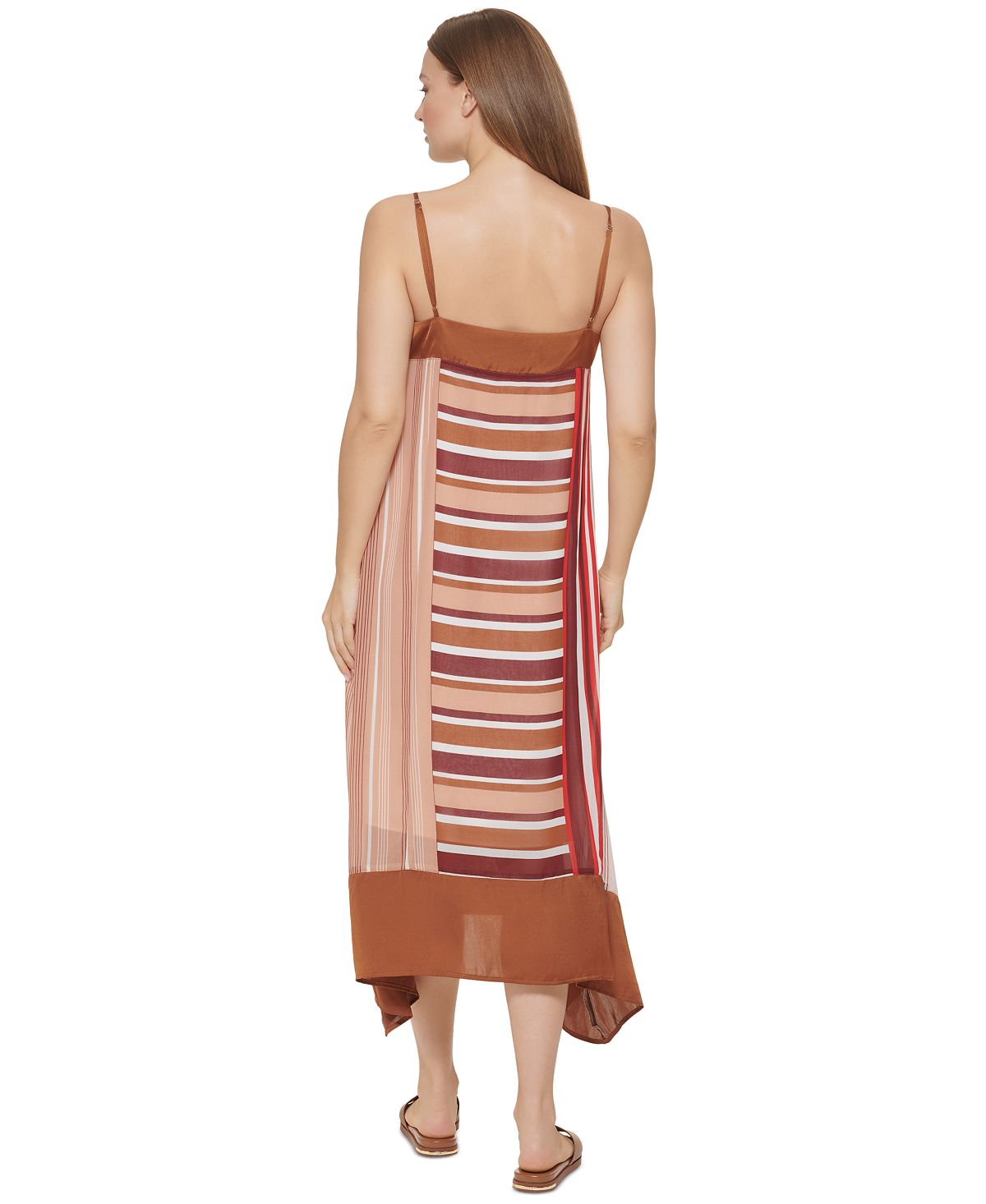 Vestido assimétrico listrado misto feminino DKNY marrom tamanho pequeno