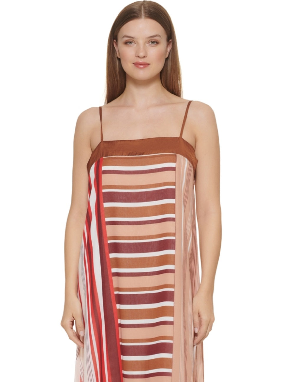Vestido assimétrico listrado misto feminino DKNY marrom tamanho pequeno