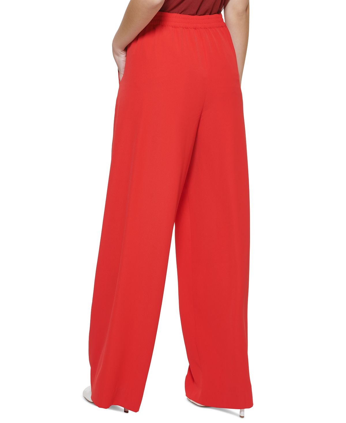 Calça feminina DKNY com cordão e perna larga, vermelha, tamanho X-G