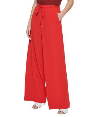 DKNY Women's Drawstring Wide Leg Pants Red Size X-Large