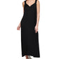 Vestido longo feminino DKNY com alças franzidas, preto, tamanho extragrande