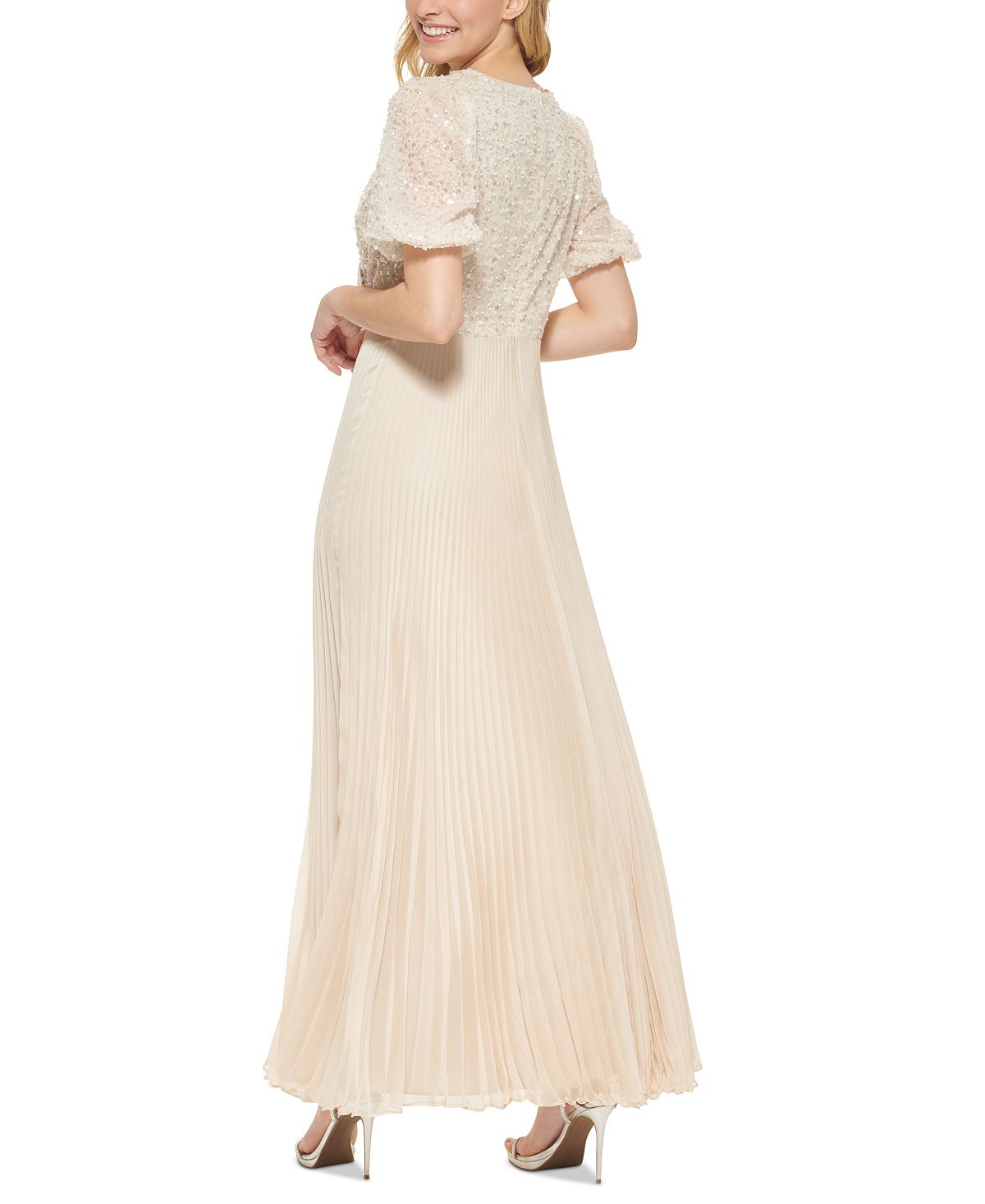 Vestido plissado com decote em V feminino DKNY marrom tamanho 6