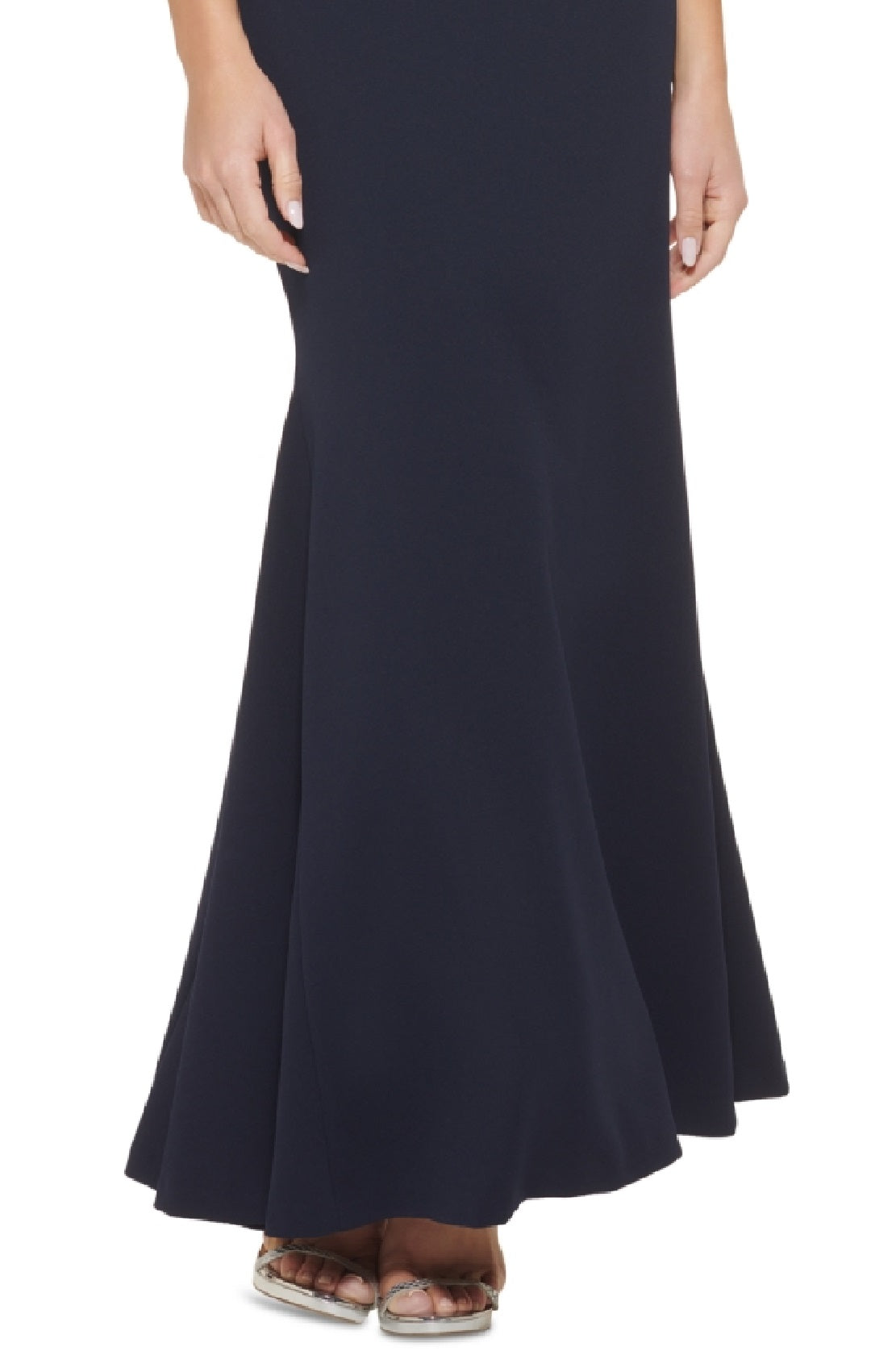 Vestido sereia feminino DKNY com decote em V, azul, tamanho 14