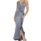Vestido de cetim com babados feminino DKNY cinza tamanho 14