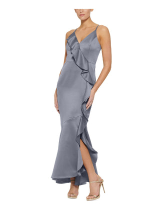 DKNY Women's Ruffled Satin Gown Gray Size 14