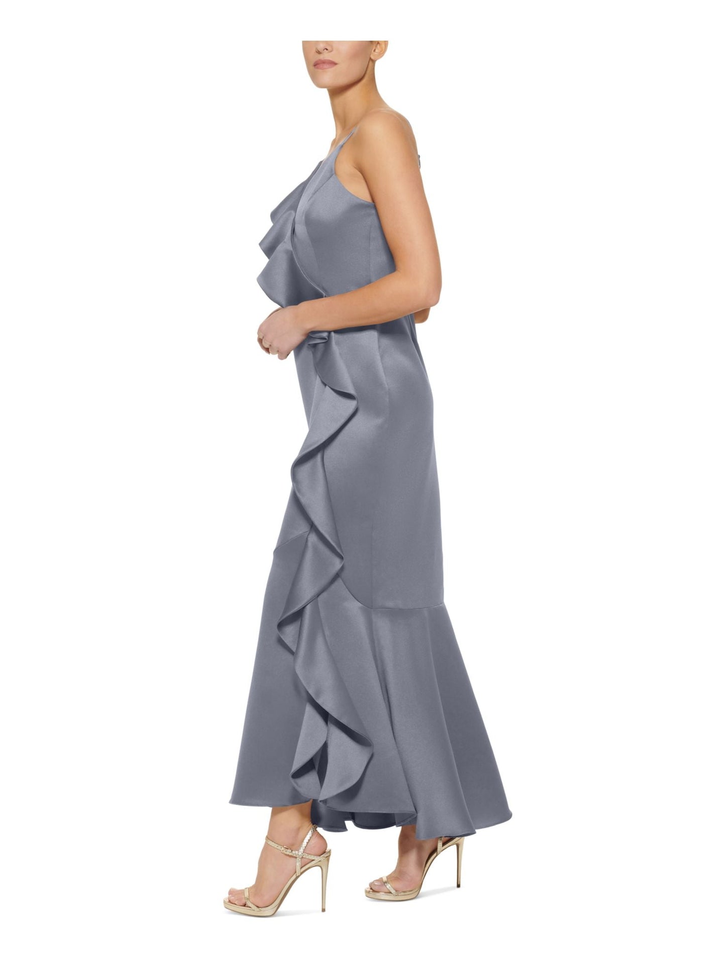 Vestido de cetim com babados feminino DKNY cinza tamanho 14