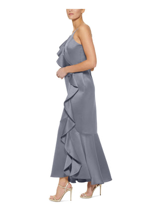 DKNY Women's Ruffled Satin Gown Gray Size 14