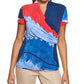 Blusa feminina DKNY com estampa frontal envolvente, azul, tamanho grande
