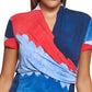Blusa feminina DKNY com estampa frontal envolvente, azul, tamanho grande