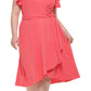 Vestido envelope falso feminino DKNY com mangas franzidas, vermelho, tamanho 16W
