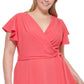 Vestido envelope falso feminino DKNY com mangas franzidas, vermelho, tamanho 16W