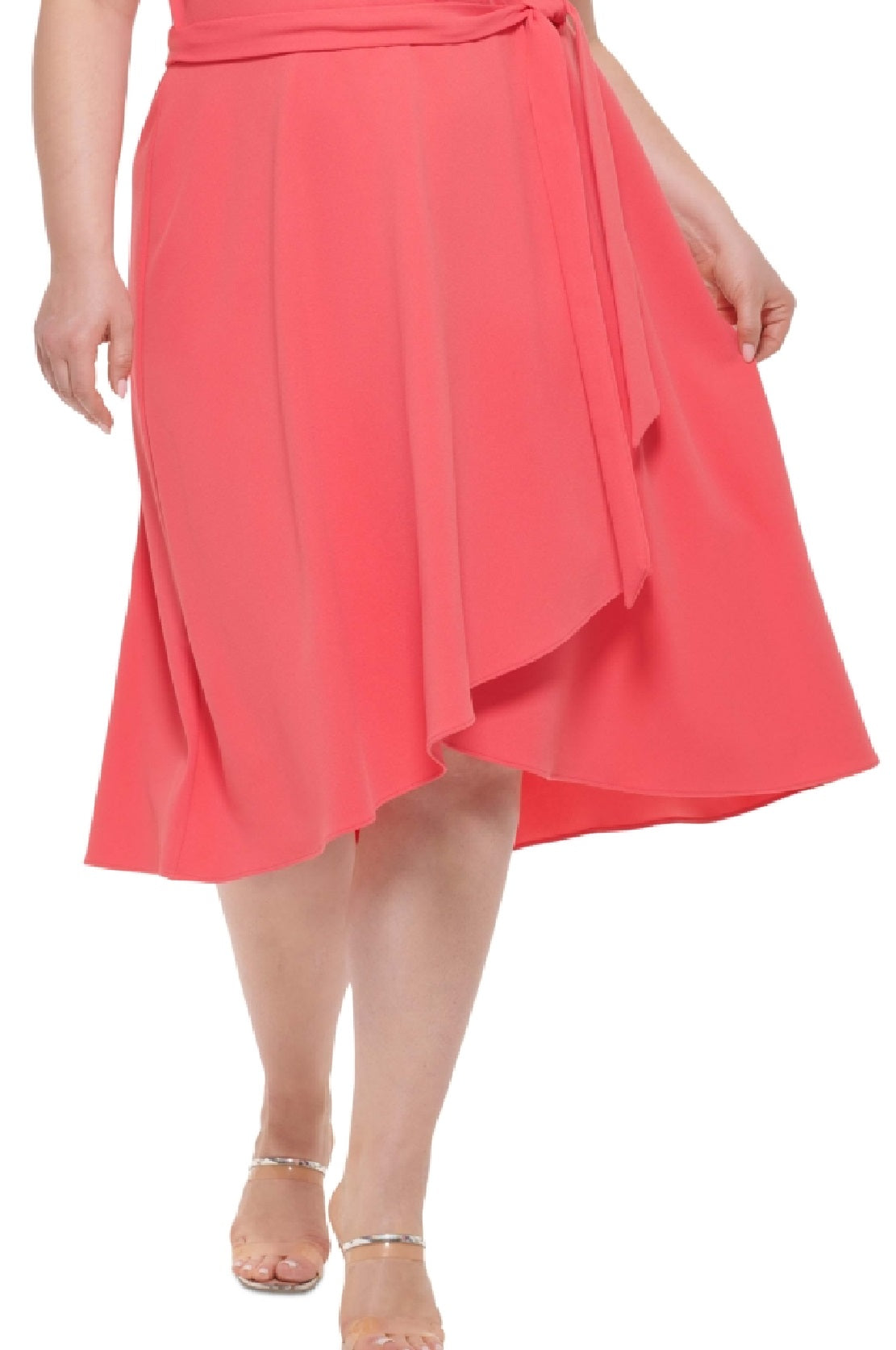 Vestido envelope falso feminino DKNY com mangas franzidas, vermelho, tamanho 16W