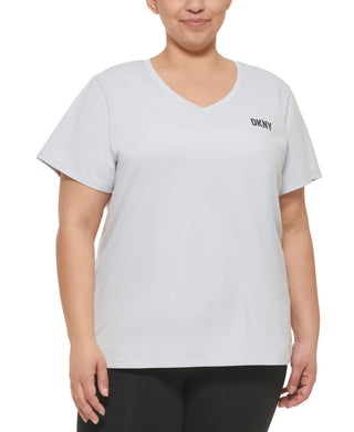 Camiseta feminina DKNY com logotipo azul, tamanho 3X