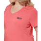Camiseta feminina DKNY com logotipo vermelha, tamanho 1X