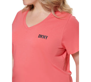 Camiseta feminina DKNY com logotipo vermelha, tamanho 1X