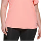 Camiseta feminina DKNY com decote em V, rosa, tamanho 3X
