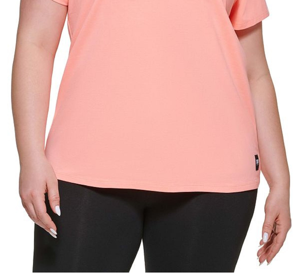 Camiseta feminina DKNY com decote em V, rosa, tamanho 3X