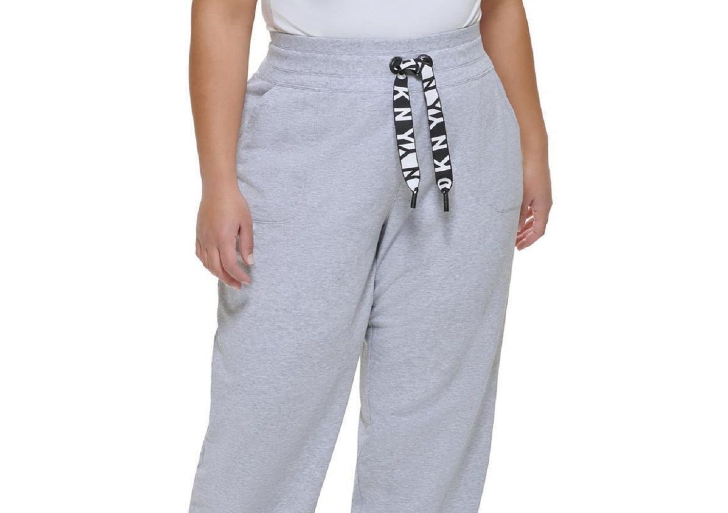 Calça de moletom feminina DKNY com cordão e logotipo, cinza, tamanho 2X