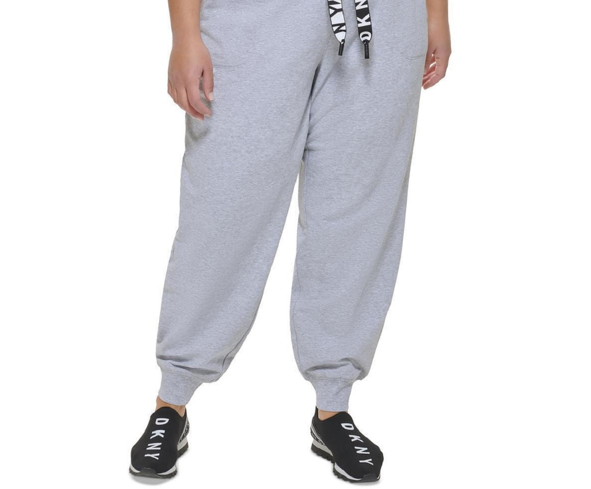 Calça de moletom feminina DKNY com cordão e logotipo, cinza, tamanho 2X
