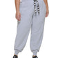 Calça de moletom feminina DKNY com cordão e logotipo, cinza, tamanho 1X