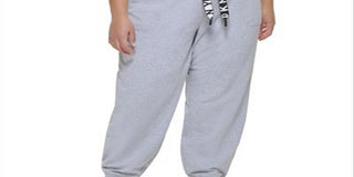 Calça de moletom feminina DKNY com cordão e logotipo, cinza, tamanho 1X