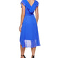 Vestido midi com cinto e babados DKNY feminino, roxo, tamanho 12