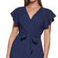 Vestido envelope falso com mangas esvoaçantes DKNY feminino, azul, tamanho 10