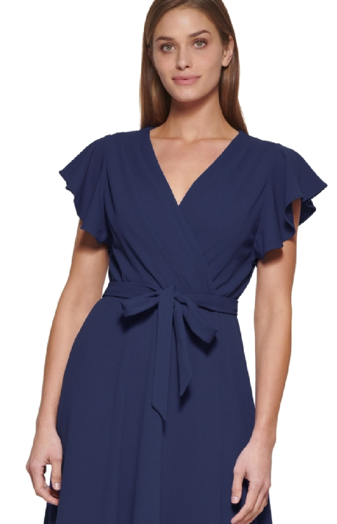 Vestido envelope falso com mangas esvoaçantes DKNY feminino, azul, tamanho 10