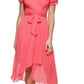 Vestido envelope falso feminino DKNY com mangas em camadas, vermelho, tamanho 16