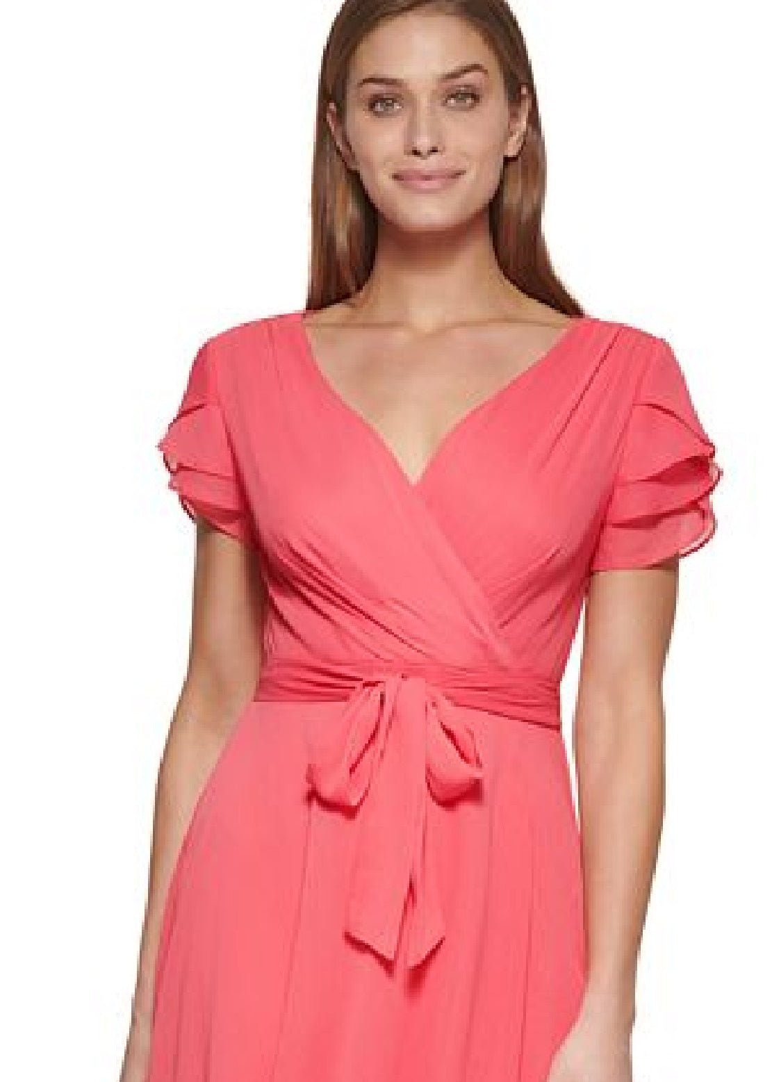 Vestido envelope falso feminino DKNY com mangas em camadas, vermelho, tamanho 16