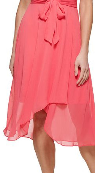 Vestido envelope falso feminino DKNY com mangas em camadas, vermelho, tamanho 16