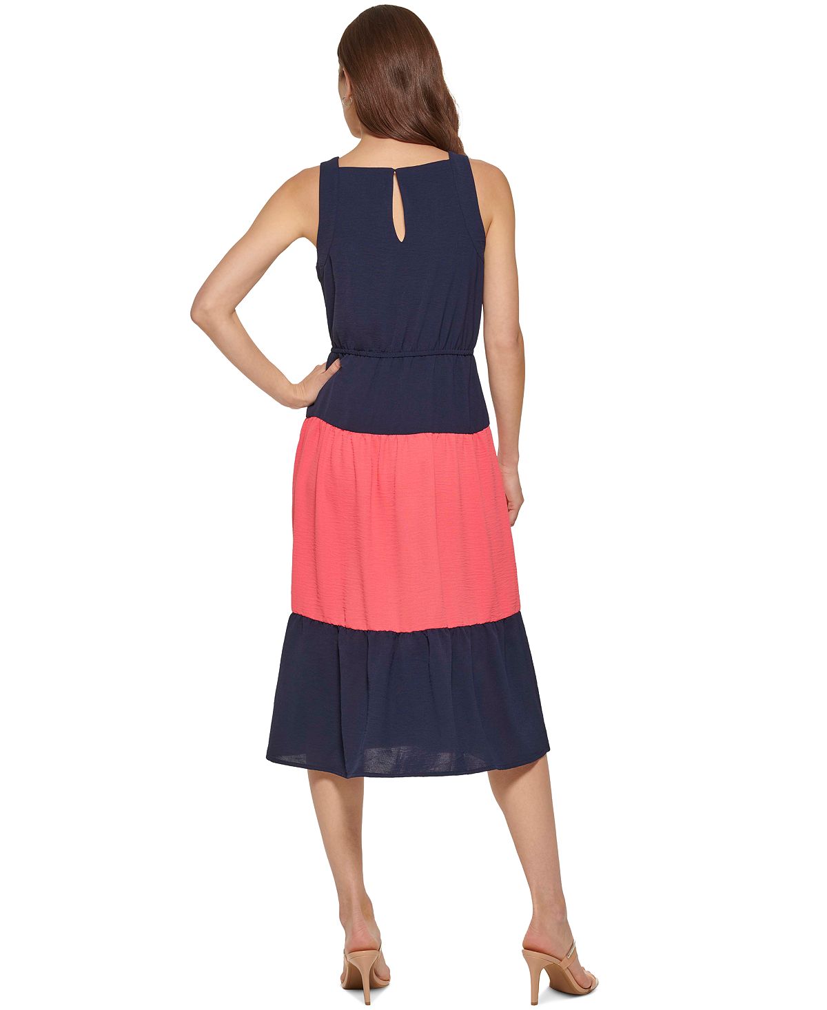 Vestido midi DKNY feminino com blocos de cores, azul, tamanho 14